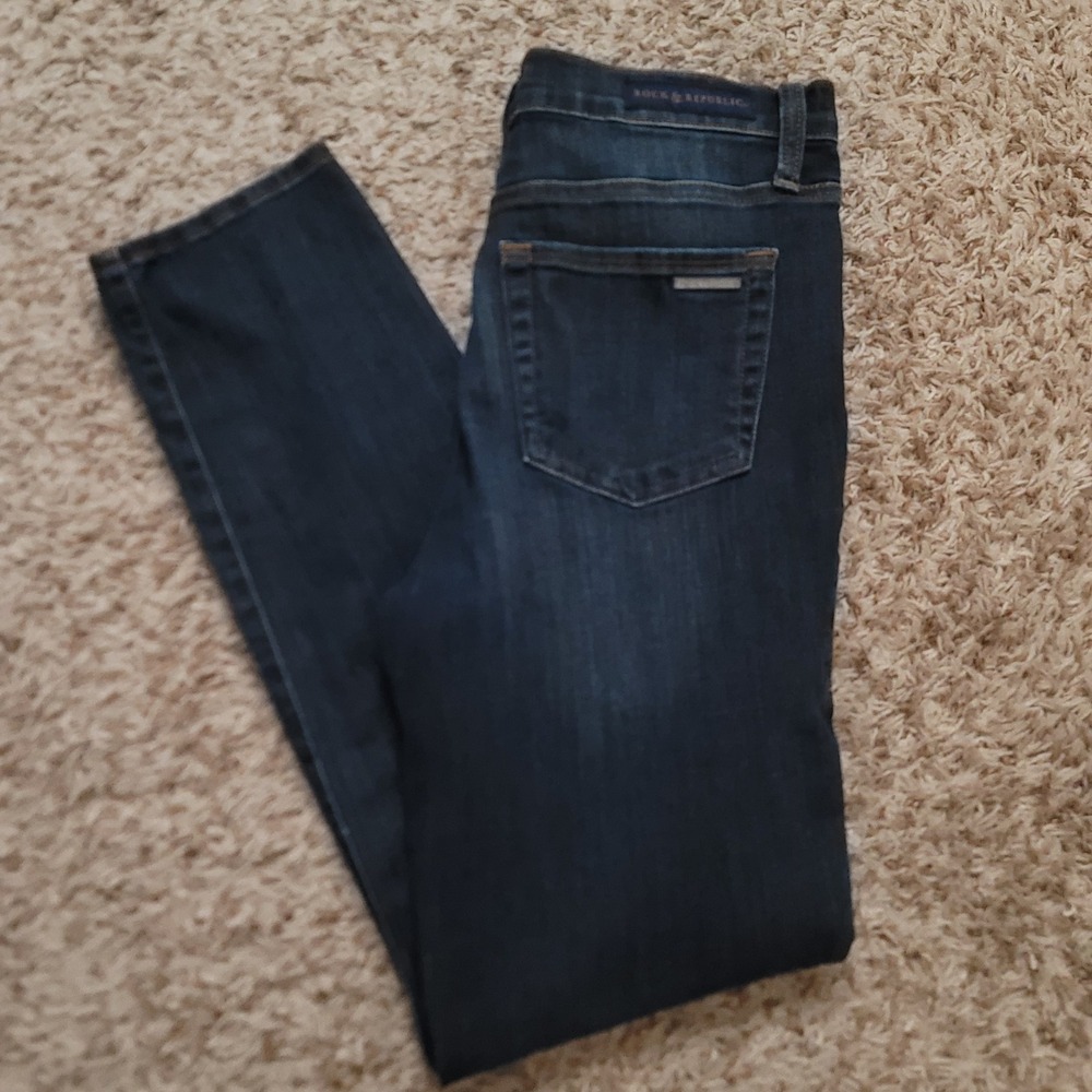 Rock & Republic Skinny Jeans Women 10 Dark Wash High Rise Button Fly Denim